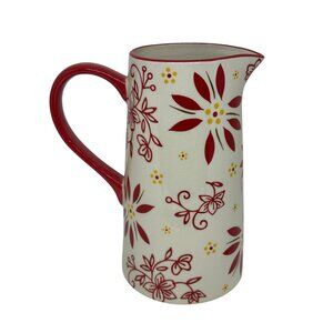Temp-tations 1.5QT‎ Pitcher Old World Poinsettia Holiday Stoneware 8.5"x8" Retro